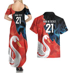 Swans-Port Adelaide Football Custom Couples Matching Summer Maxi Dress and Hawaiian Shirt Cracked Metal Style