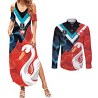 Swans-Port Adelaide Football Custom Couples Matching Summer Maxi Dress and Long Sleeve Button Shirt Cracked Metal Style