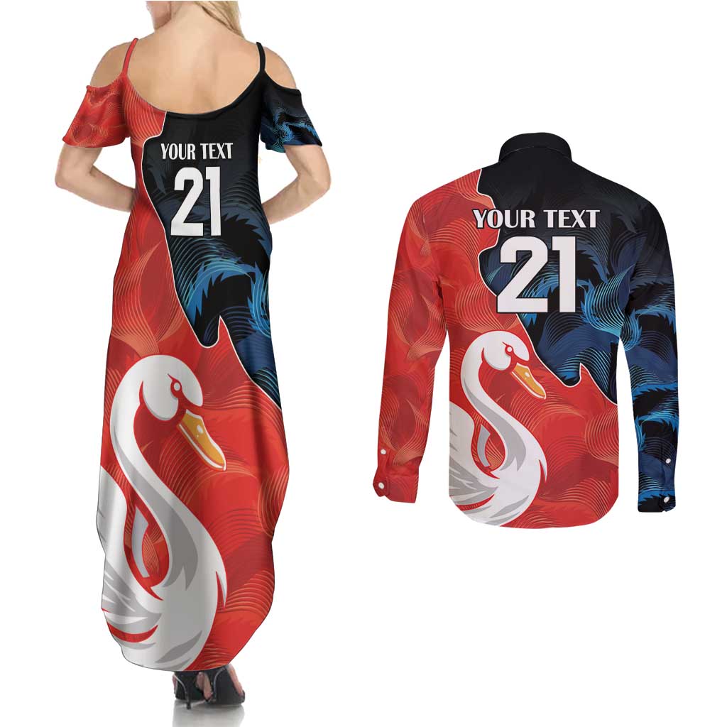 Swans-Port Adelaide Football Custom Couples Matching Summer Maxi Dress and Long Sleeve Button Shirt Cracked Metal Style