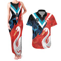 Swans-Port Adelaide Football Custom Couples Matching Tank Maxi Dress and Hawaiian Shirt Cracked Metal Style