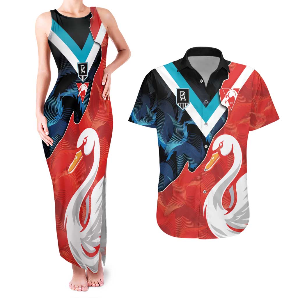 Swans-Port Adelaide Football Custom Couples Matching Tank Maxi Dress and Hawaiian Shirt Cracked Metal Style