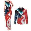 Swans-Port Adelaide Football Custom Couples Matching Tank Maxi Dress and Long Sleeve Button Shirt Cracked Metal Style