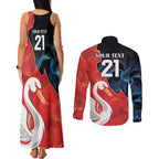 Swans-Port Adelaide Football Custom Couples Matching Tank Maxi Dress and Long Sleeve Button Shirt Cracked Metal Style