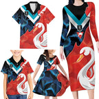 Swans-Port Adelaide Football Custom Family Matching Long Sleeve Bodycon Dress and Hawaiian Shirt Cracked Metal Style