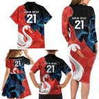 Swans-Port Adelaide Football Custom Family Matching Long Sleeve Bodycon Dress and Hawaiian Shirt Cracked Metal Style