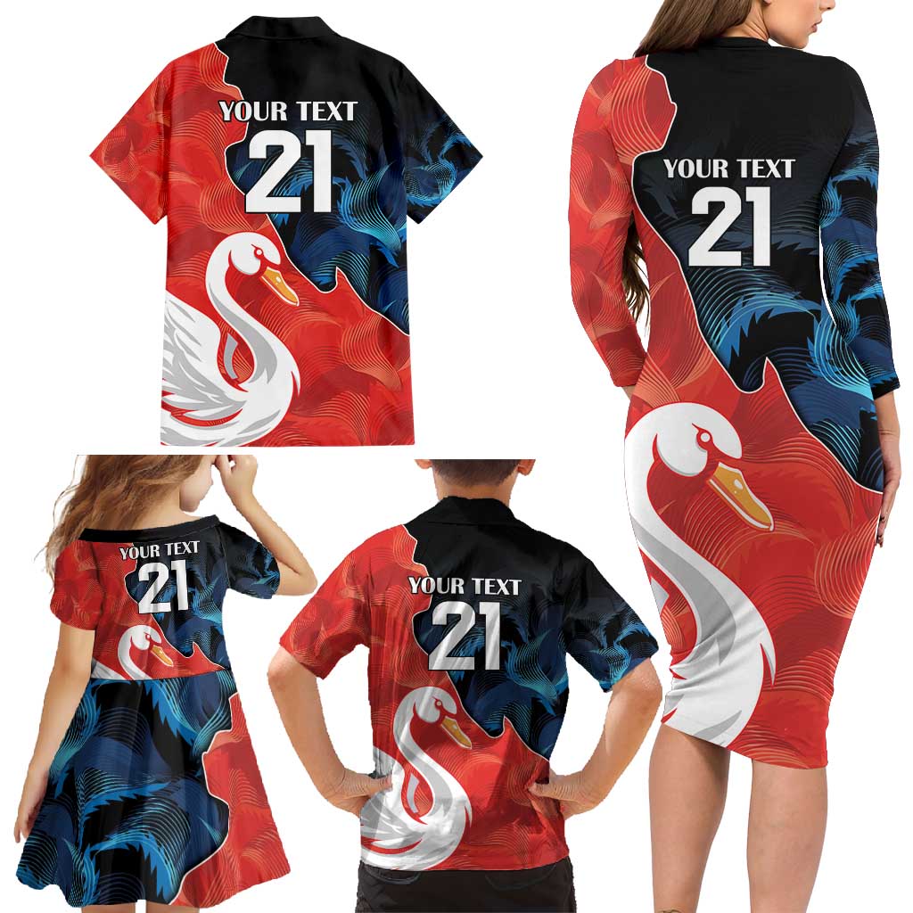 Swans-Port Adelaide Football Custom Family Matching Long Sleeve Bodycon Dress and Hawaiian Shirt Cracked Metal Style