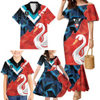 Swans-Port Adelaide Football Custom Family Matching Mermaid Dress and Hawaiian Shirt Cracked Metal Style