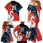 Swans-Port Adelaide Football Custom Family Matching Mermaid Dress and Hawaiian Shirt Cracked Metal Style