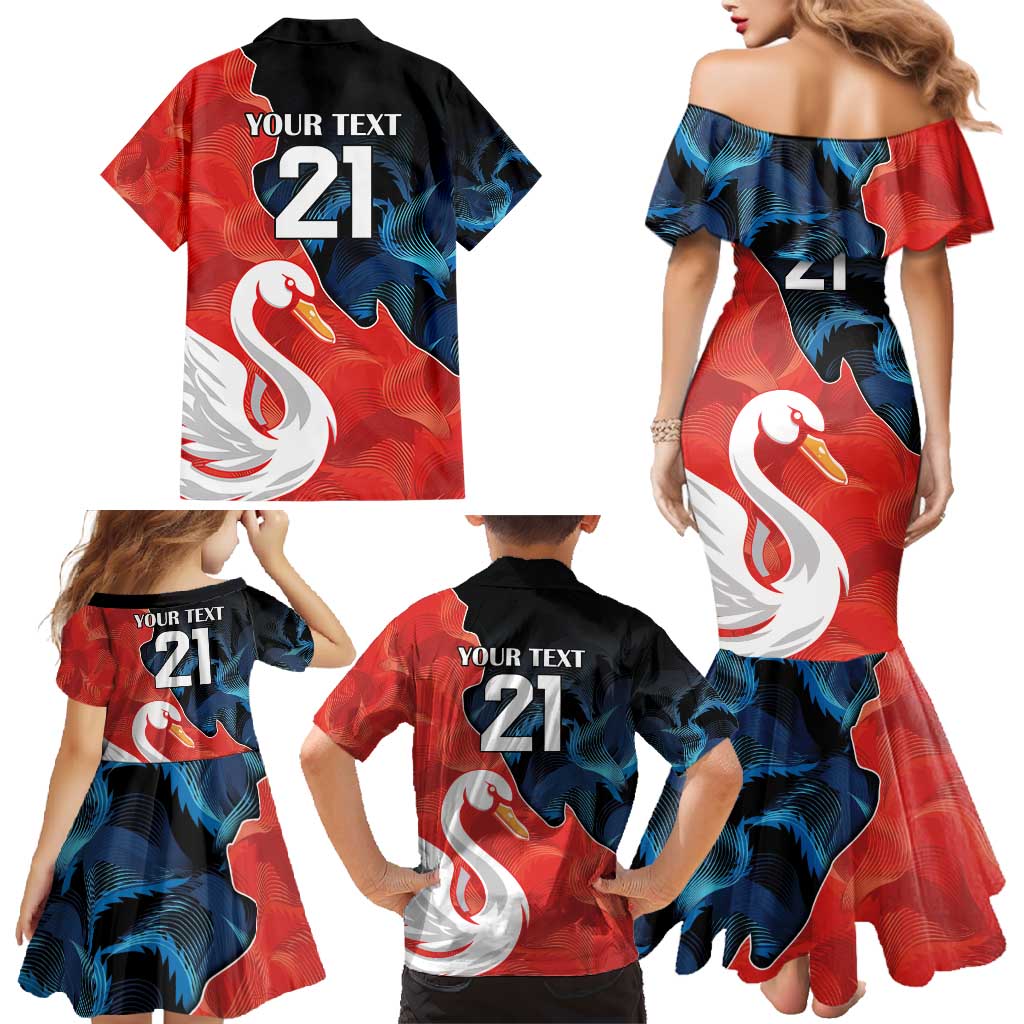 Swans-Port Adelaide Football Custom Family Matching Mermaid Dress and Hawaiian Shirt Cracked Metal Style