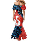 Swans-Port Adelaide Football Custom Family Matching Mermaid Dress and Hawaiian Shirt Cracked Metal Style