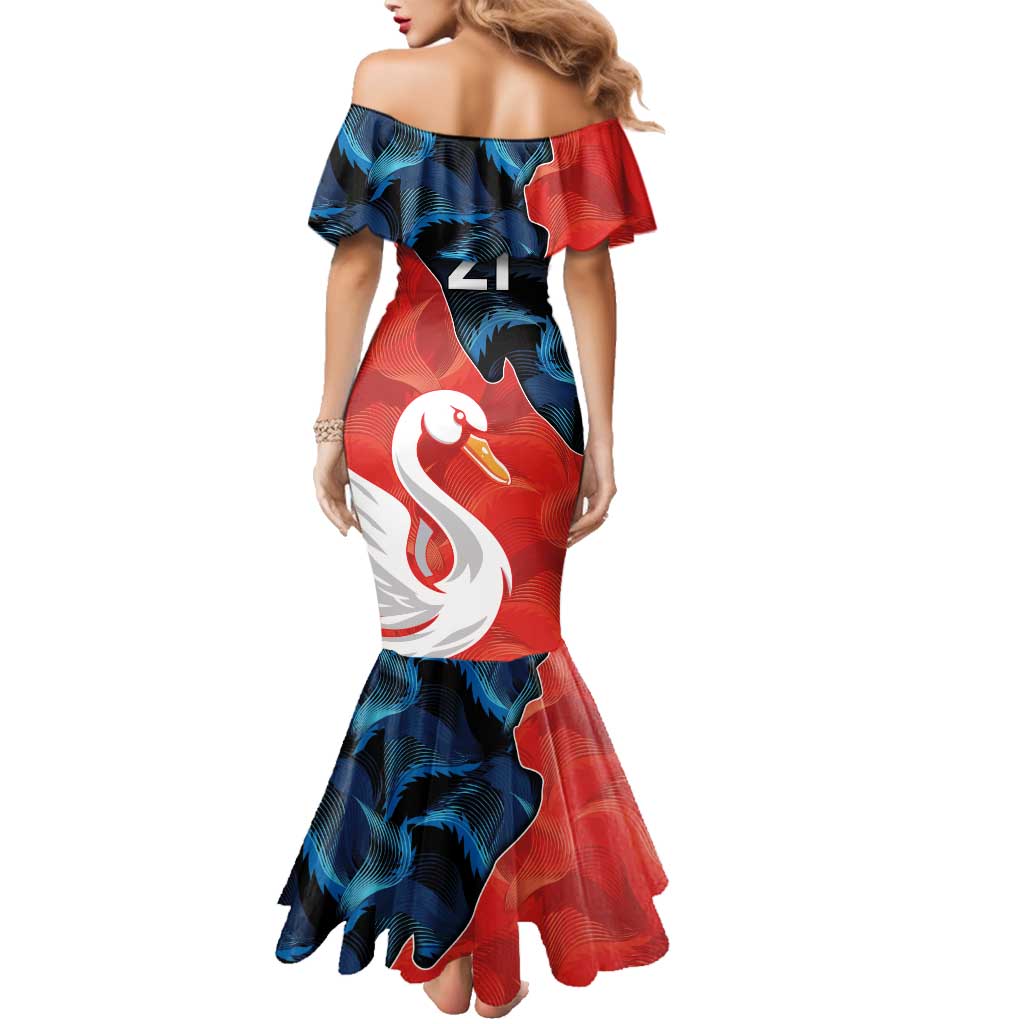 Swans-Port Adelaide Football Custom Family Matching Mermaid Dress and Hawaiian Shirt Cracked Metal Style