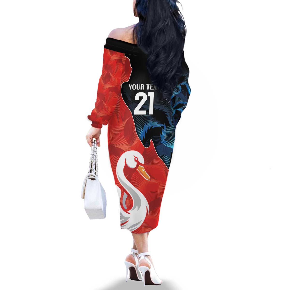 Swans-Port Adelaide Football Custom Family Matching Off The Shoulder Long Sleeve Dress and Hawaiian Shirt Cracked Metal Style