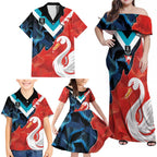 Swans-Port Adelaide Football Custom Family Matching Off Shoulder Maxi Dress and Hawaiian Shirt Cracked Metal Style