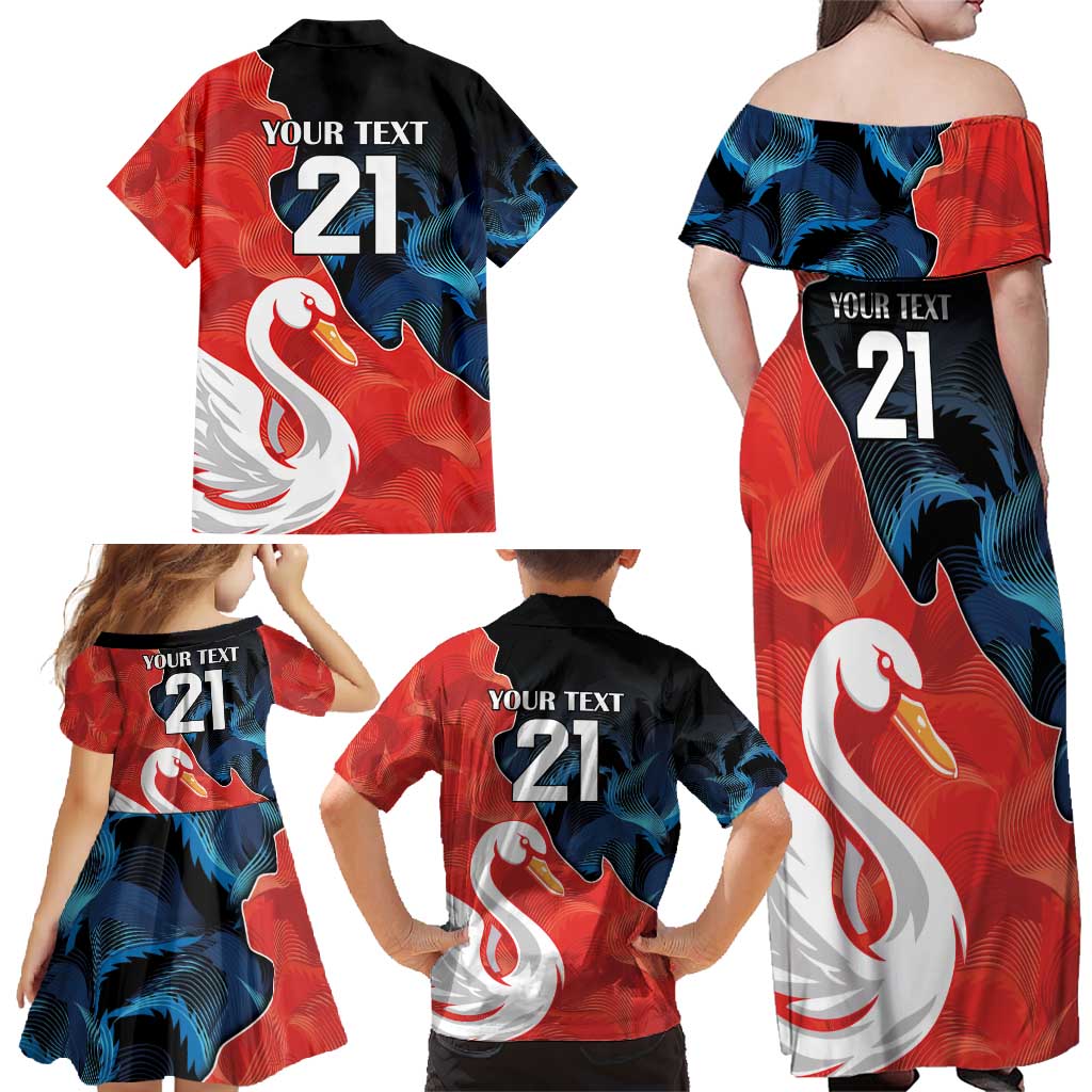 Swans-Port Adelaide Football Custom Family Matching Off Shoulder Maxi Dress and Hawaiian Shirt Cracked Metal Style