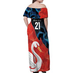 Swans-Port Adelaide Football Custom Family Matching Off Shoulder Maxi Dress and Hawaiian Shirt Cracked Metal Style
