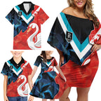 Swans-Port Adelaide Football Custom Family Matching Off Shoulder Short Dress and Hawaiian Shirt Cracked Metal Style
