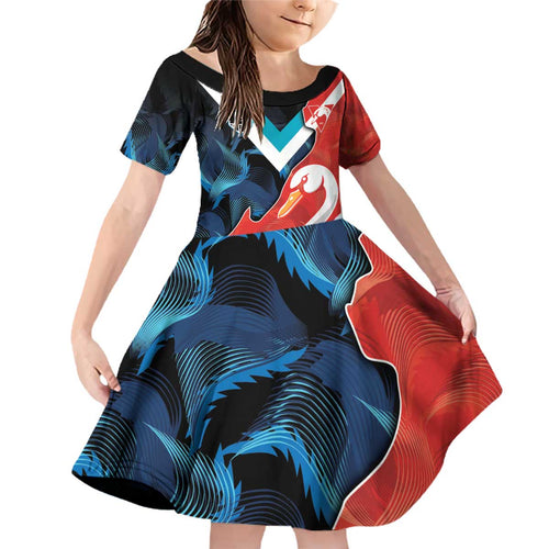Swans-Port Adelaide Football Custom Family Matching Off Shoulder Short Dress and Hawaiian Shirt Cracked Metal Style