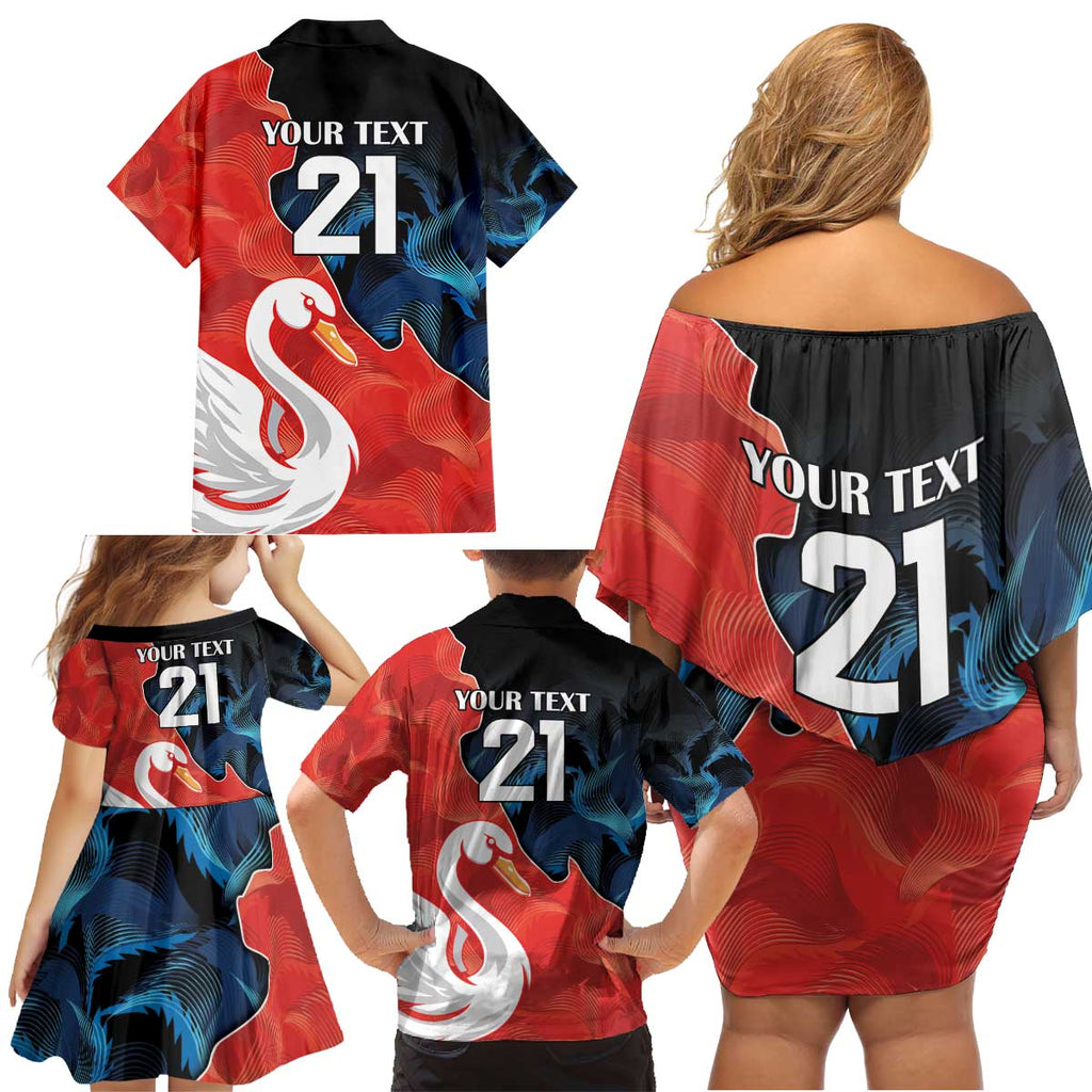 Swans-Port Adelaide Football Custom Family Matching Off Shoulder Short Dress and Hawaiian Shirt Cracked Metal Style