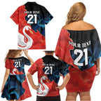 Swans-Port Adelaide Football Custom Family Matching Off Shoulder Short Dress and Hawaiian Shirt Cracked Metal Style