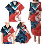 Swans-Port Adelaide Football Custom Family Matching Puletasi and Hawaiian Shirt Cracked Metal Style