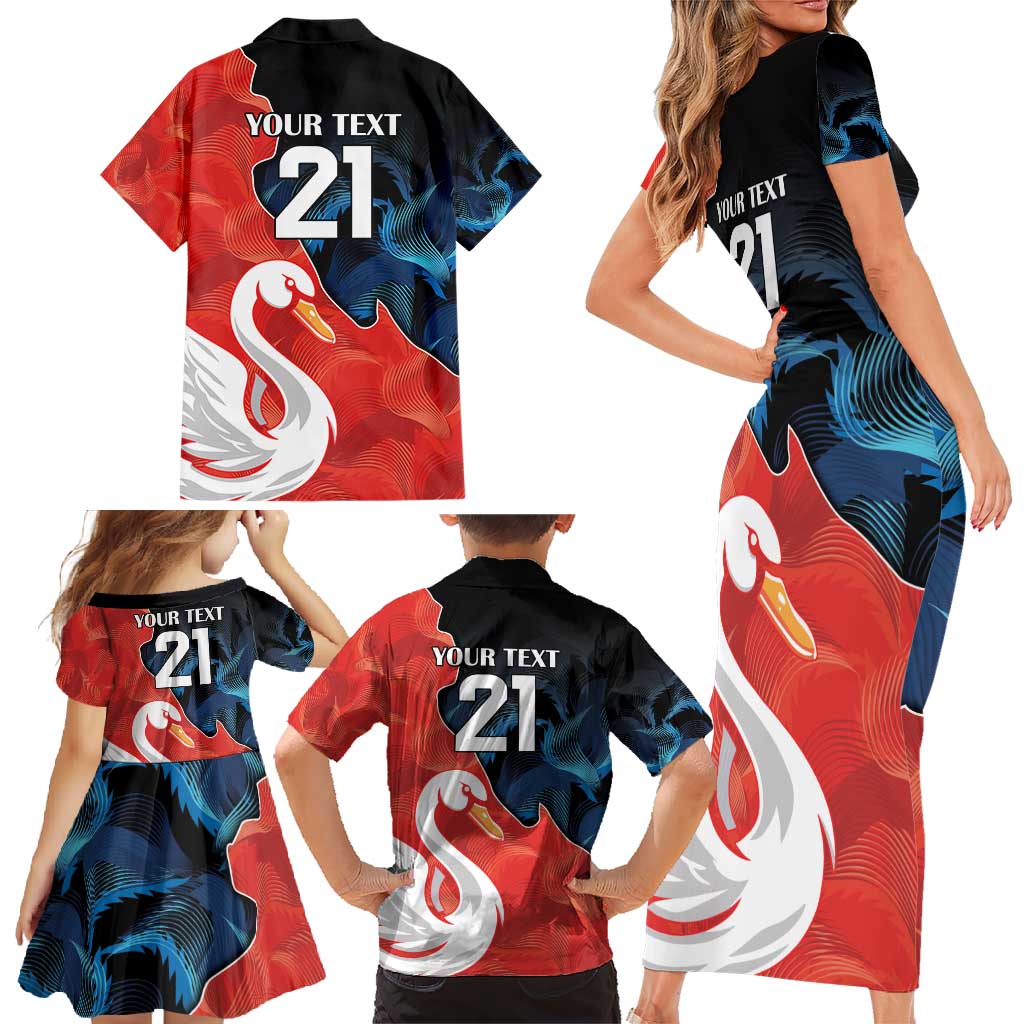 Swans-Port Adelaide Football Custom Family Matching Short Sleeve Bodycon Dress and Hawaiian Shirt Cracked Metal Style