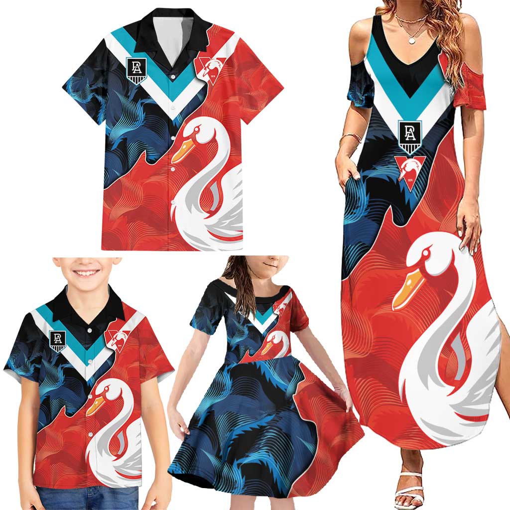 Swans-Port Adelaide Football Custom Family Matching Summer Maxi Dress and Hawaiian Shirt Cracked Metal Style