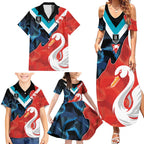 Swans-Port Adelaide Football Custom Family Matching Summer Maxi Dress and Hawaiian Shirt Cracked Metal Style