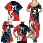 Swans-Port Adelaide Football Custom Family Matching Summer Maxi Dress and Hawaiian Shirt Cracked Metal Style
