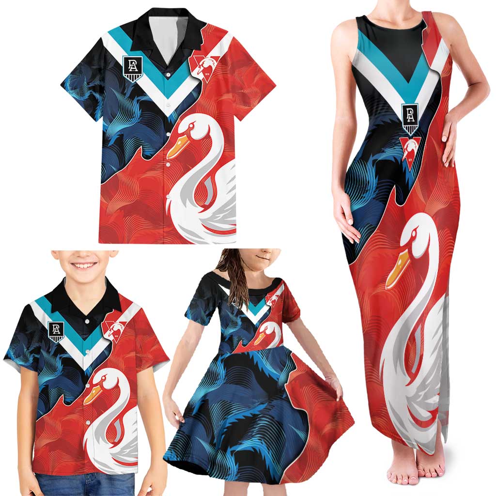 Swans-Port Adelaide Football Custom Family Matching Tank Maxi Dress and Hawaiian Shirt Cracked Metal Style