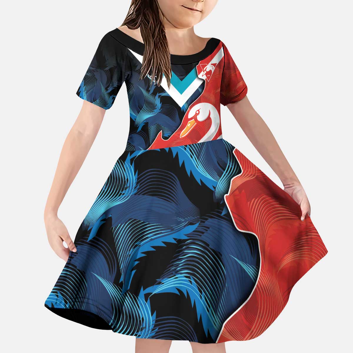 Swans-Port Adelaide Football Custom Kid Short Sleeve Dress Cracked Metal Style