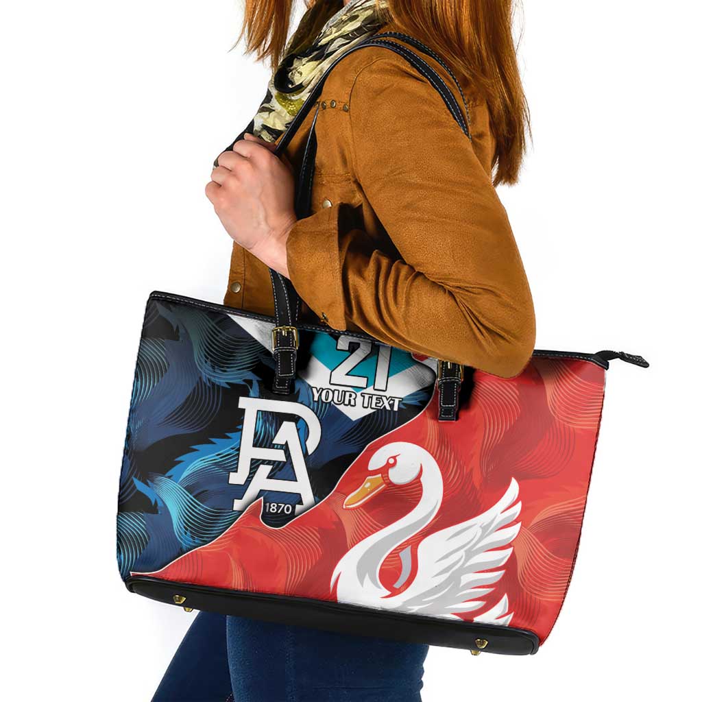 Swans-Port Adelaide Football Custom Leather Tote Bag Cracked Metal Style