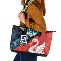 Swans-Port Adelaide Football Custom Leather Tote Bag Cracked Metal Style