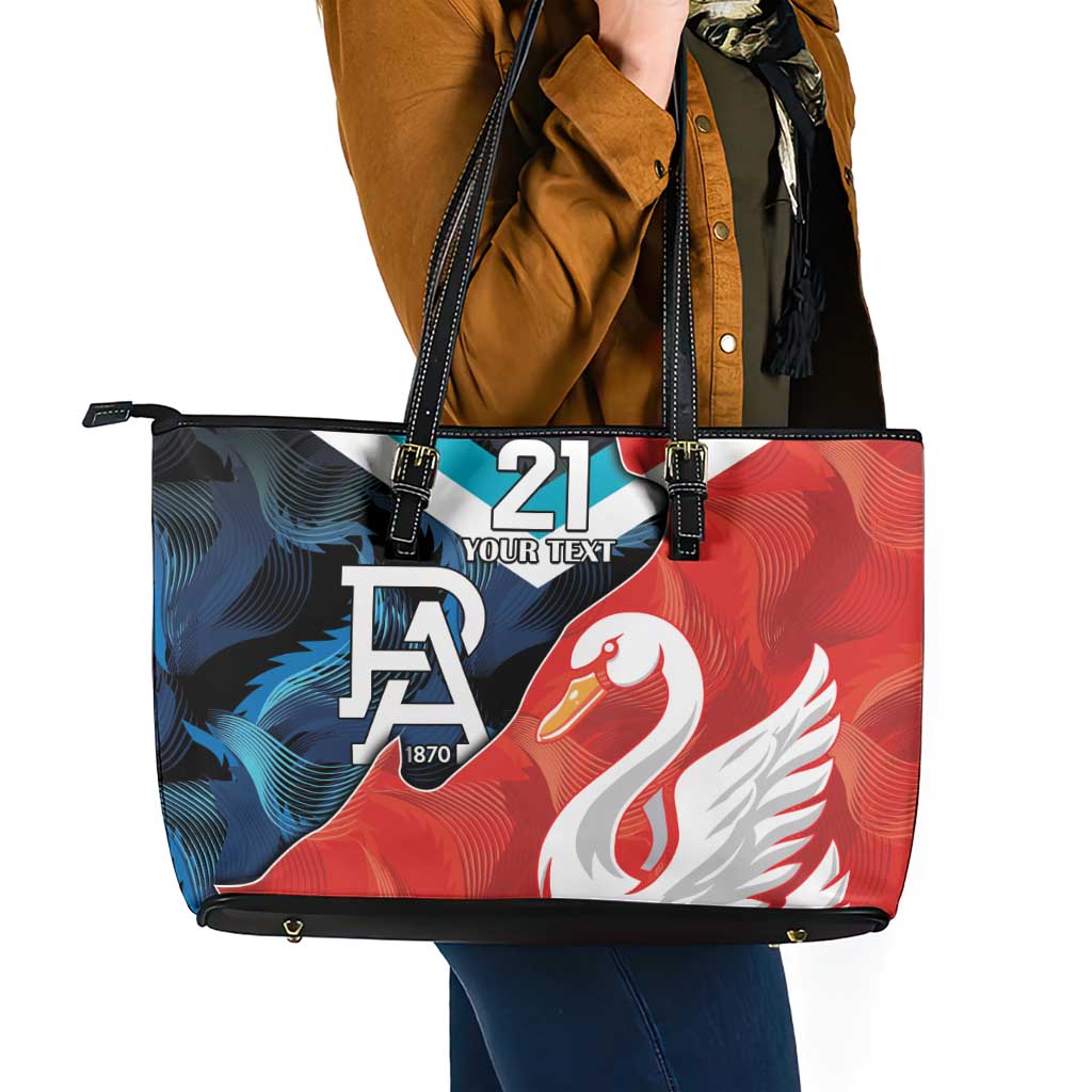 Swans-Port Adelaide Football Custom Leather Tote Bag Cracked Metal Style