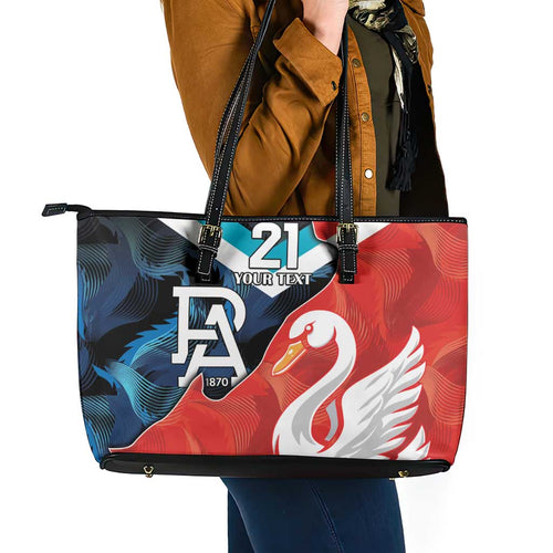 Swans-Port Adelaide Football Custom Leather Tote Bag Cracked Metal Style