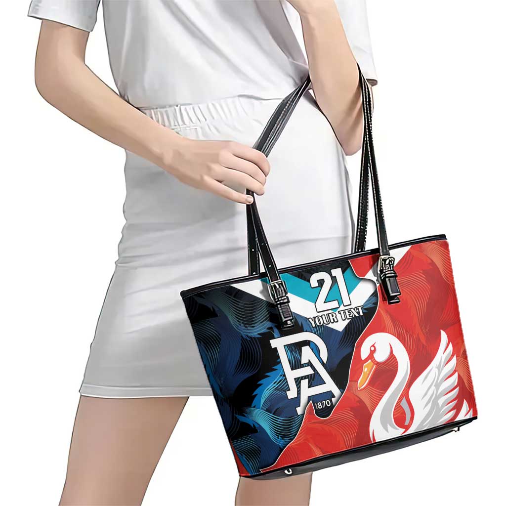 Swans-Port Adelaide Football Custom Leather Tote Bag Cracked Metal Style