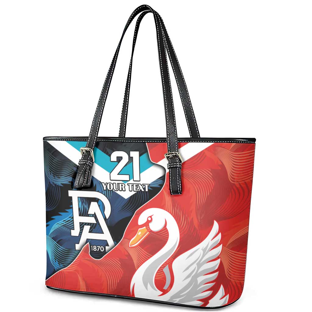 Swans-Port Adelaide Football Custom Leather Tote Bag Cracked Metal Style