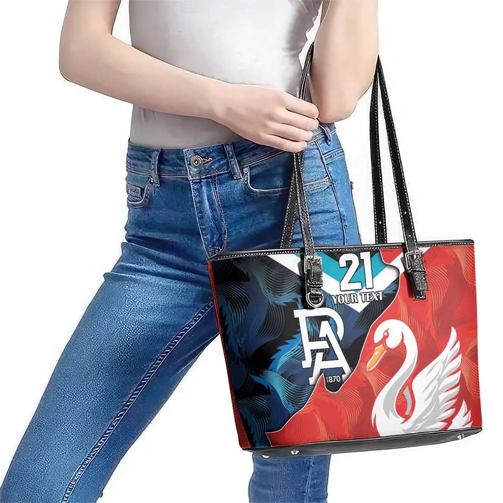 Swans-Port Adelaide Football Custom Leather Tote Bag Cracked Metal Style