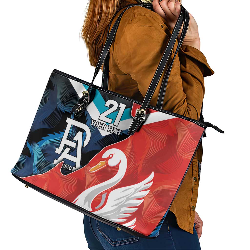 Swans-Port Adelaide Football Custom Leather Tote Bag Cracked Metal Style