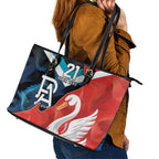 Swans-Port Adelaide Football Custom Leather Tote Bag Cracked Metal Style