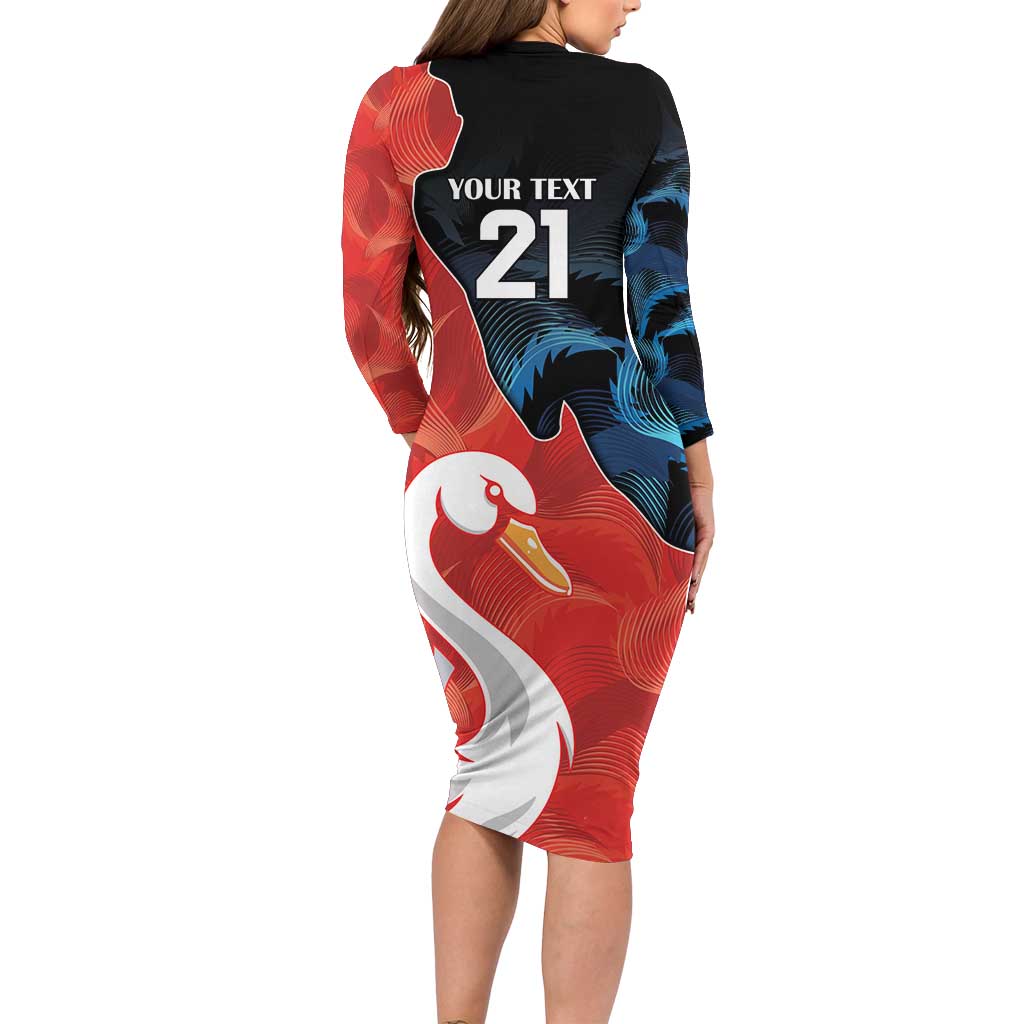 Swans-Port Adelaide Football Custom Long Sleeve Bodycon Dress Cracked Metal Style