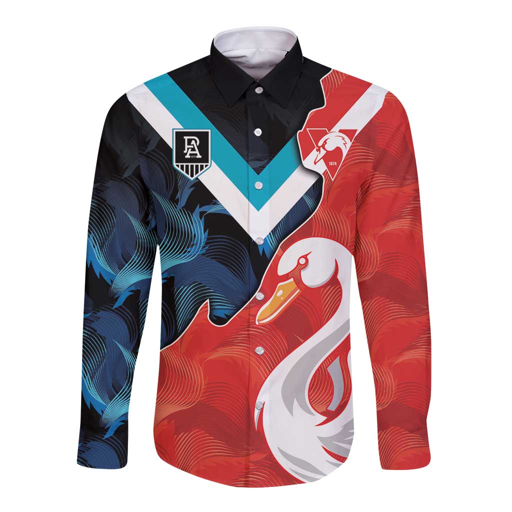 Swans-Port Adelaide Football Custom Long Sleeve Button Shirt Cracked Metal Style