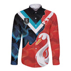 Swans-Port Adelaide Football Custom Long Sleeve Button Shirt Cracked Metal Style