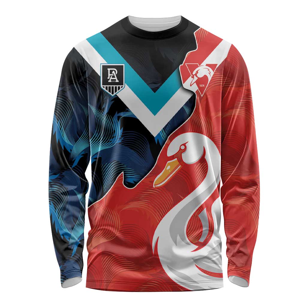 Swans-Port Adelaide Football Custom Long Sleeve Shirt Cracked Metal Style