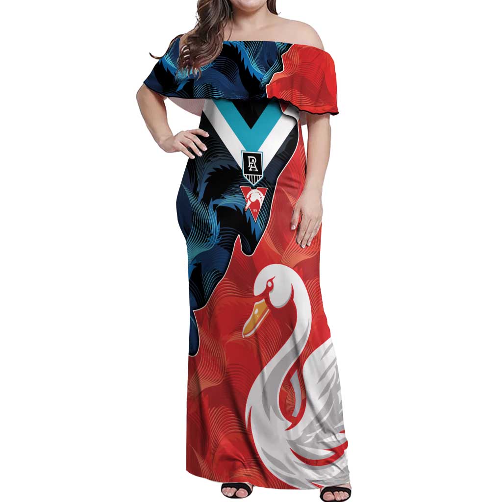 Swans-Port Adelaide Football Custom Off Shoulder Maxi Dress Cracked Metal Style