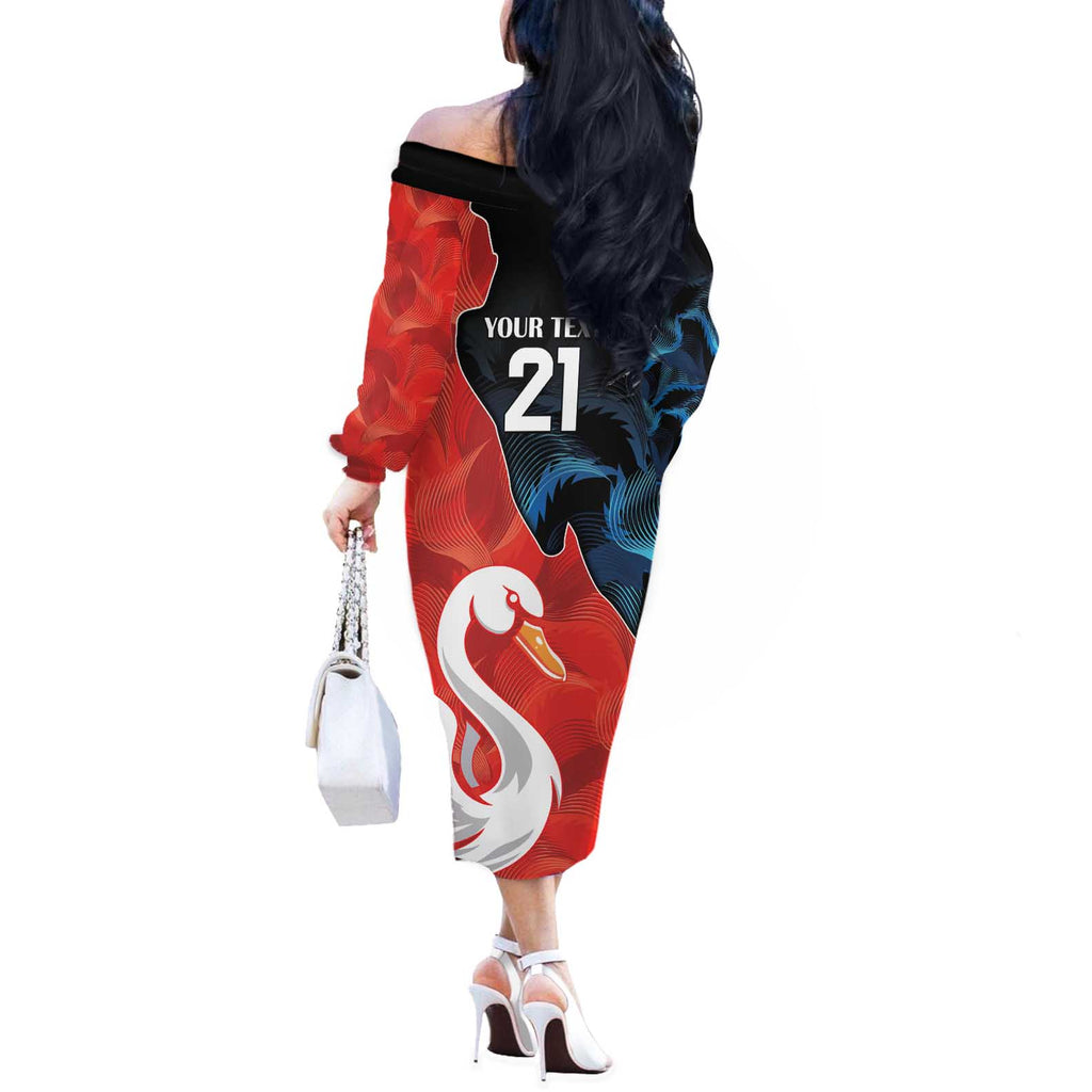 Swans-Port Adelaide Football Custom Off The Shoulder Long Sleeve Dress Cracked Metal Style