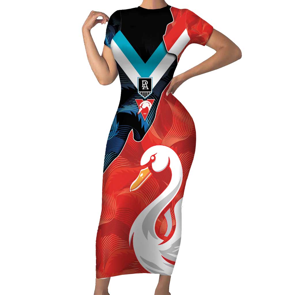 Swans-Port Adelaide Football Custom Short Sleeve Bodycon Dress Cracked Metal Style