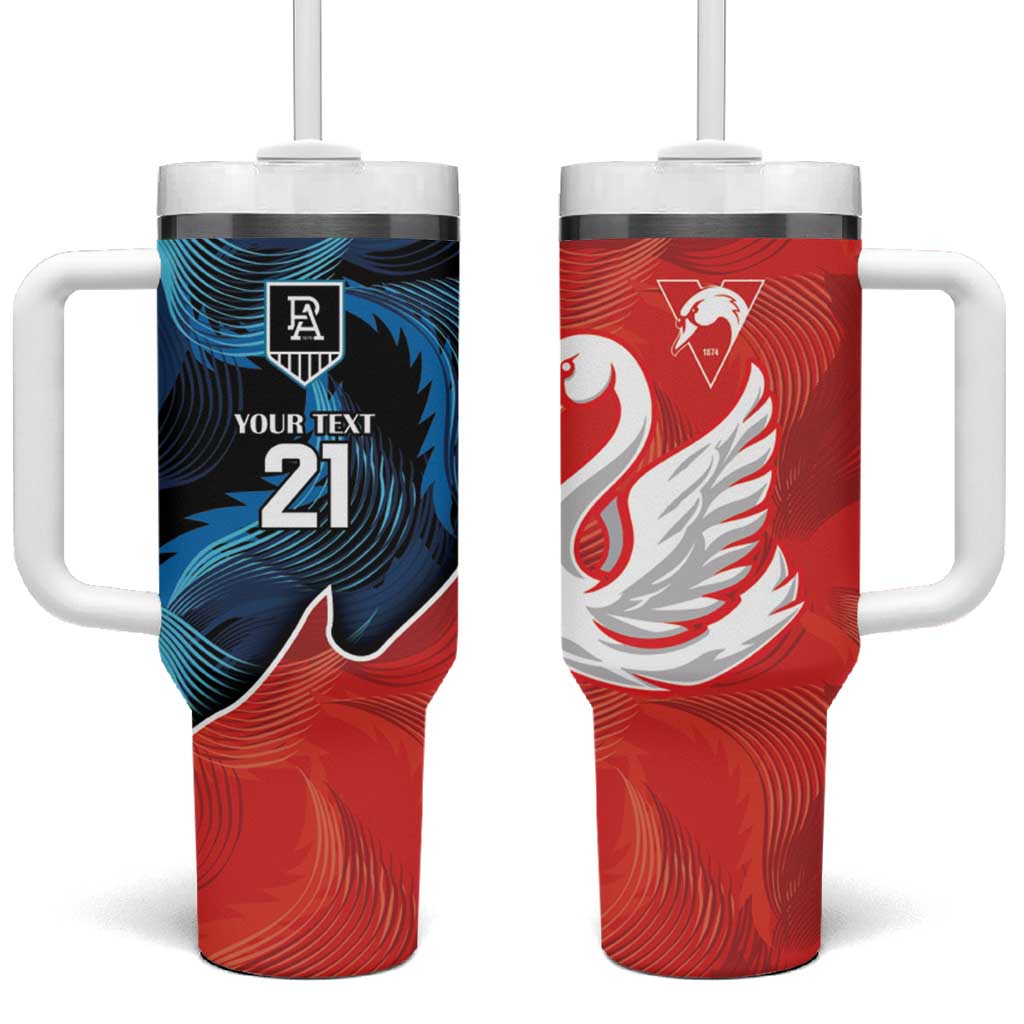 Swans-Port Adelaide Football Custom Tumbler With Handle Cracked Metal Style