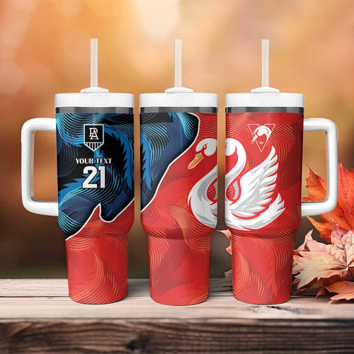 Swans-Port Adelaide Football Custom Tumbler With Handle Cracked Metal Style