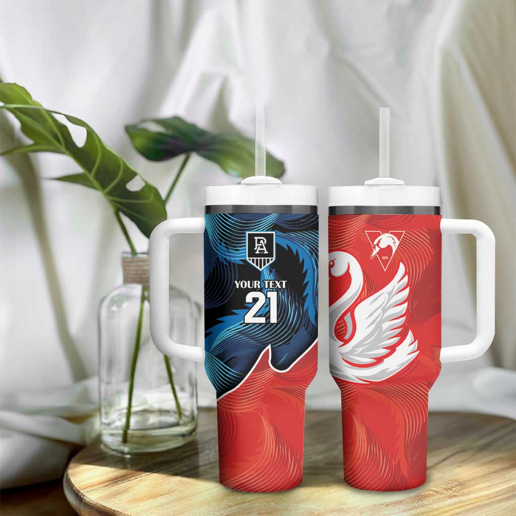 Swans-Port Adelaide Football Custom Tumbler With Handle Cracked Metal Style