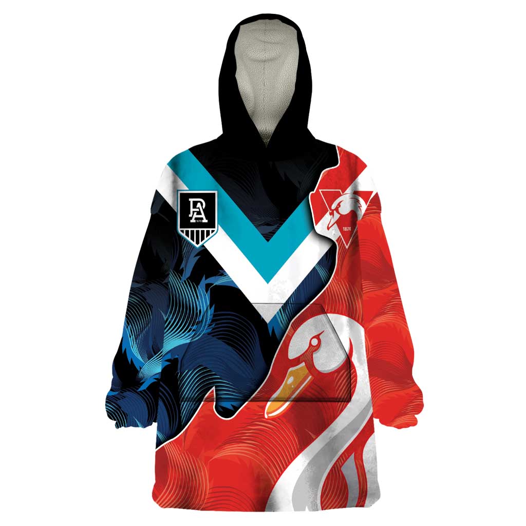 Swans-Port Adelaide Football Custom Wearable Blanket Hoodie Cracked Metal Style